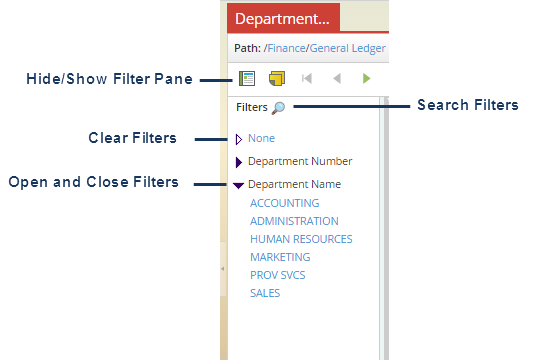 Screenshot showing Filter Navigation pane